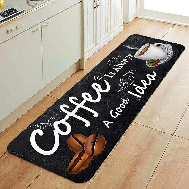 Coffee Themed Kitchen Rug, Non-slip Absorbent Long Floor Mat, Washable Runner Carpet for Kitchen, Home Decor