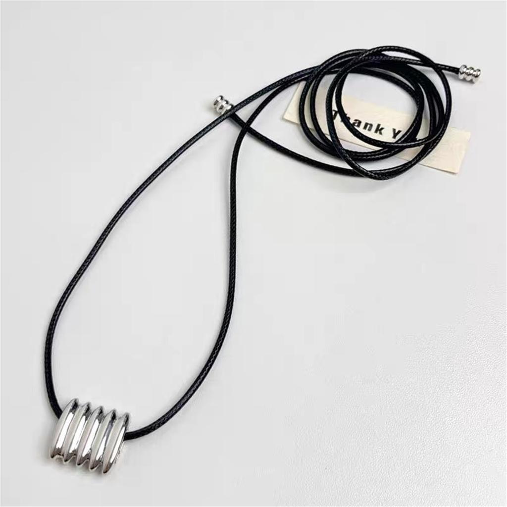 Tooxika Fashion Simple Square Circle Pattern Necklace Wax Rope Multi-Wear Long Collar Bone Sweater Chain