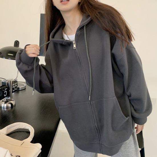 Women's Oversized Hoodies Full Zip Up Long Sleeve Sweatshirt with Pockets Casual Drawstring Jackets Fall Outwear