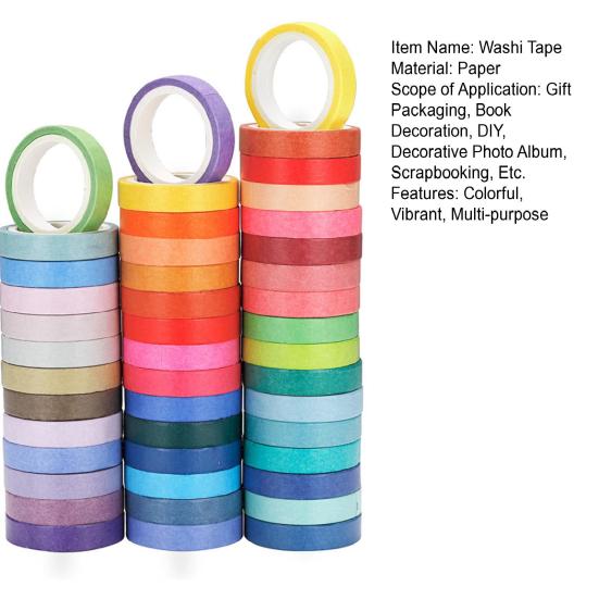 60 рулонов васи-ленты шириной 8 мм, радужной расцветки, малярный скотч, разноцветный