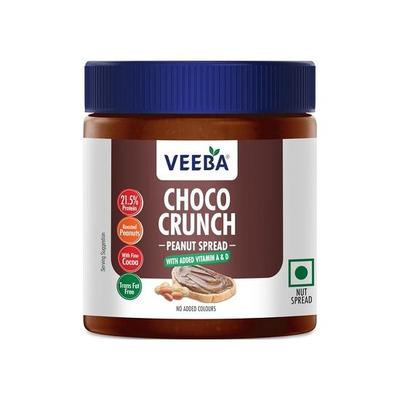 VEEBA Choco Peanut Spread Crunchy | Высокобелковый | Натуральный безглютеновый | Без трансжиров | Веганский | Без добавления консервантов | 340 г |с мелким какао