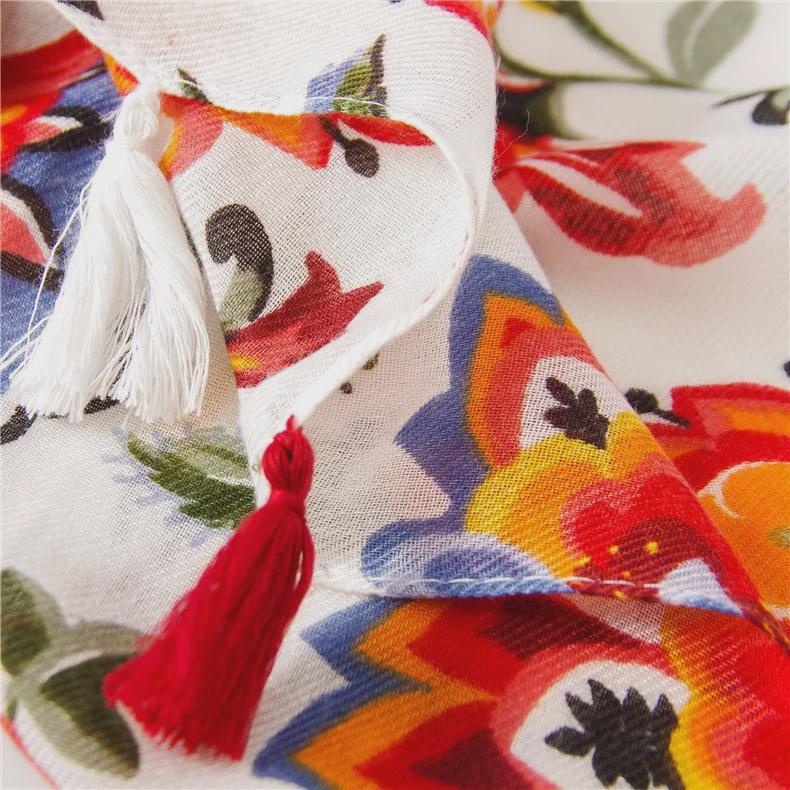 Ethnic Style Colorful Floral Print Summer Shawl – Versatile Cotton & Linen Silk Scarf for Women