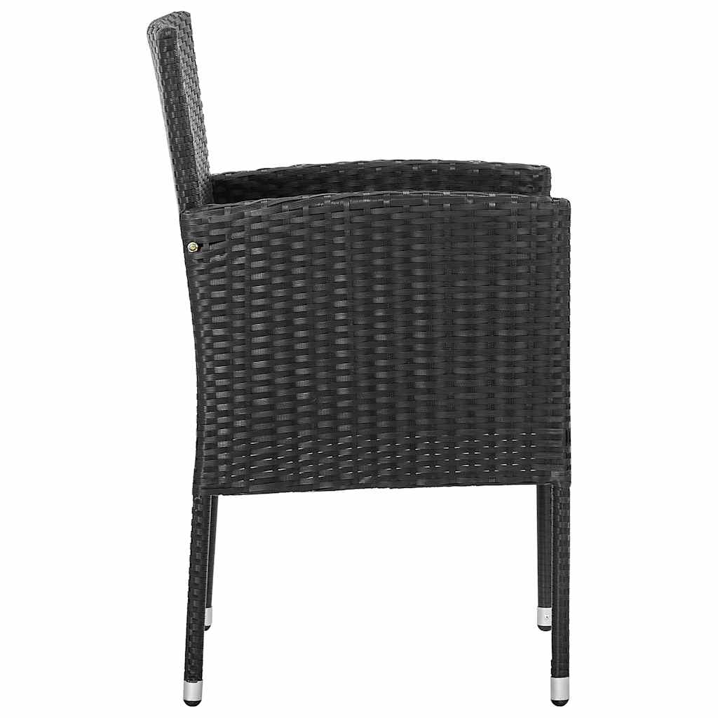 Garden Chairs with Cushions in Black 2 pcs. Black Poly Rattan
