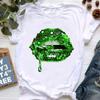 2024 Hot Sale Black T Shirt Unisex Pink Glitter Lips Graphic Print Tshirt Femme Luxurious Makeup Sexy Tshirt Haut Femme