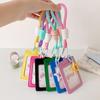 Cute PU Leather Card Sleeve Ins Candy Color Woven Rope Keychain Photo Card Holder Star Pendent Bus Card Storage Bag