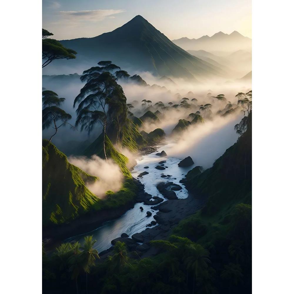 Natural Landscape Spectacular Waterfall Canvas Painting Green Tree Forest Posters Wall Art Prints Home Decor Frameless Paintings