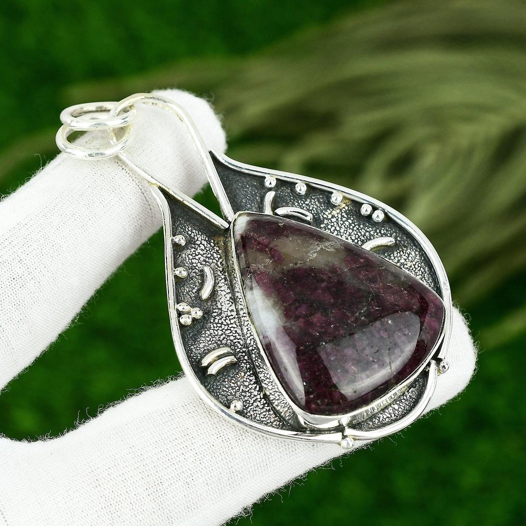 925 Silver Trillion Pink Tourmaline Gemstone Wife Bezel Birthday Pendant Jewelry
