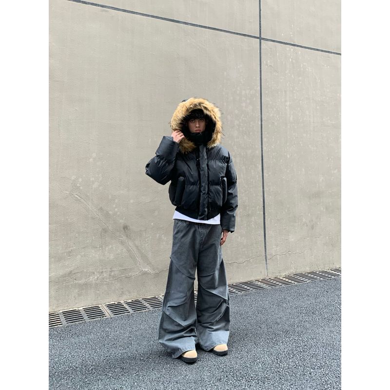 Cabbage Coke Basic Cotton-Padded Coat Detachable Hat/Winter Loose Street Outwear Men and Women Jacket Hooded Cotton Jacket