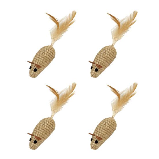 Natural Sisal Toy for Cats Handwoven Sisal Balls Mice Toys with Feather/Bell Interactive Cat Scratcher Chew Toy for Kitten Kicker