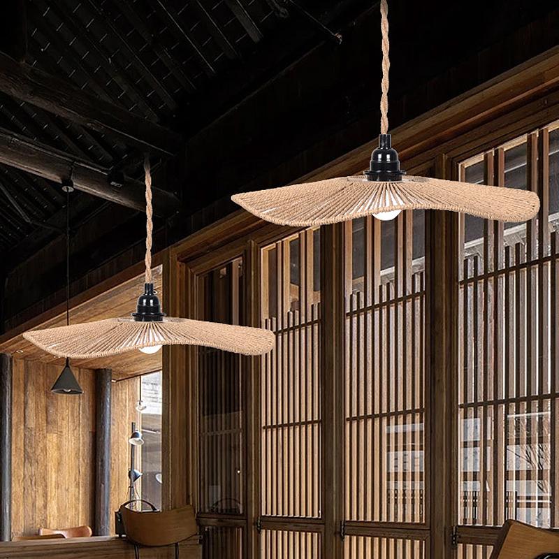Барная бумажная веревка из ротанга, плетеный абажур ручной работы без лампочек, подвесной светильник в форме диска