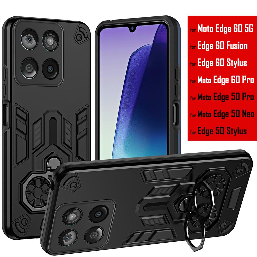 Dual Ring Armor Cover for Motorola Moto Edge 60 Pro 5G Case for Motorola Edge 60 Stylus Fusion 50 Neo Rotate Metal Bracket Case