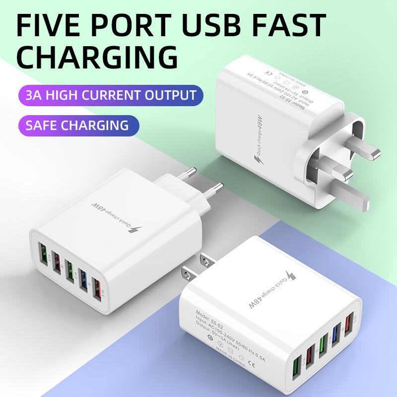 Новая многопортовая зарядная головка европейского, американского и британского стандарта с несколькими USB-портами, зарядная головка 5 В 3 А, зарядное устройство для мобильного телефона с портом 5U