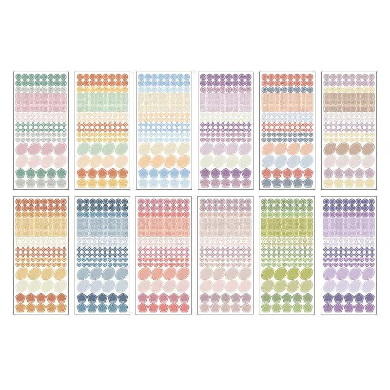Набор из 12 листов, цветные наклейки с точками, полупрозрачные маркерные этикетки для самостоятельного оформления журнала, канцелярские принадлежности для студентов, наклейки в стиле граффити