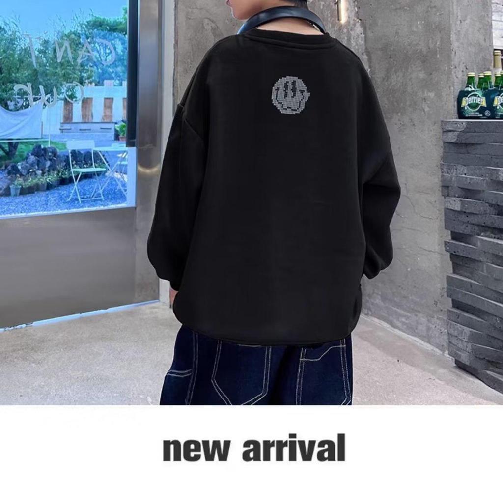 2024 Толстовка с длинным рукавом с принтом смайлика для мальчиков - Весенне-осенний стиль для больших и средних детей