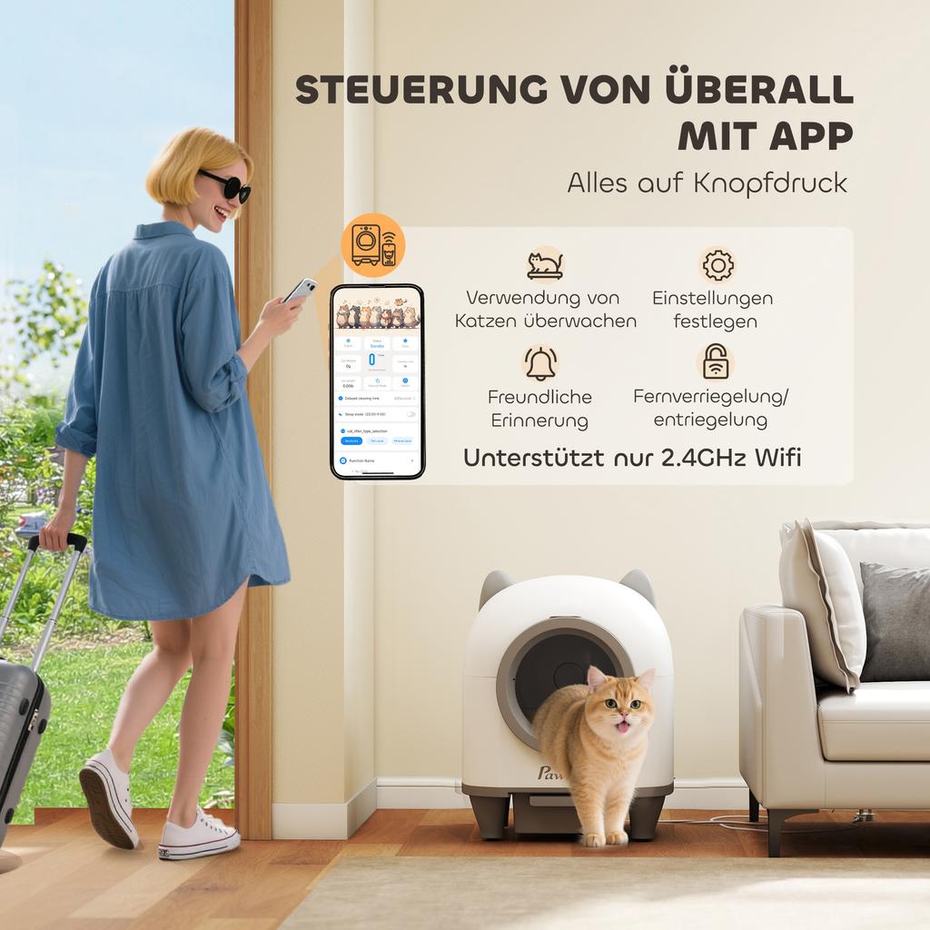 Self-Cleaning Cat Litter Box with App Control, 80 L, Odor Elimination, for Multiple Cats