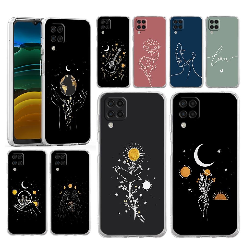 Phone Case for Samsung A13 A15 A25 A51 A71 A21S A11 A31 A52 A41 A23 A53 A73 A32 5G A03S A05s Cover Simplicity Line Art Sun Moon