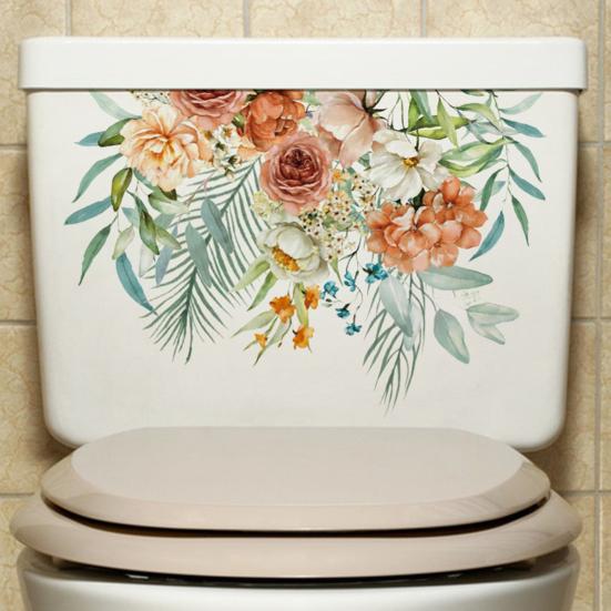 Sticker Green Leaf Floral Toilet Lid Stickers Removable Waterproof Bathroom Wall Decals for Cistern Decor
