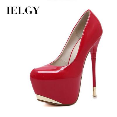 Модные яркие лакированные кожаные модные женские туфли на высоком каблуке с неглубоким носком на тонком каблуке 16 см