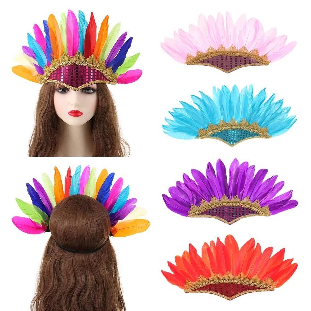 Adjustable Chief Headdress Head-mounted Carnival Costume Headwear Feather Headdress Adult Kids