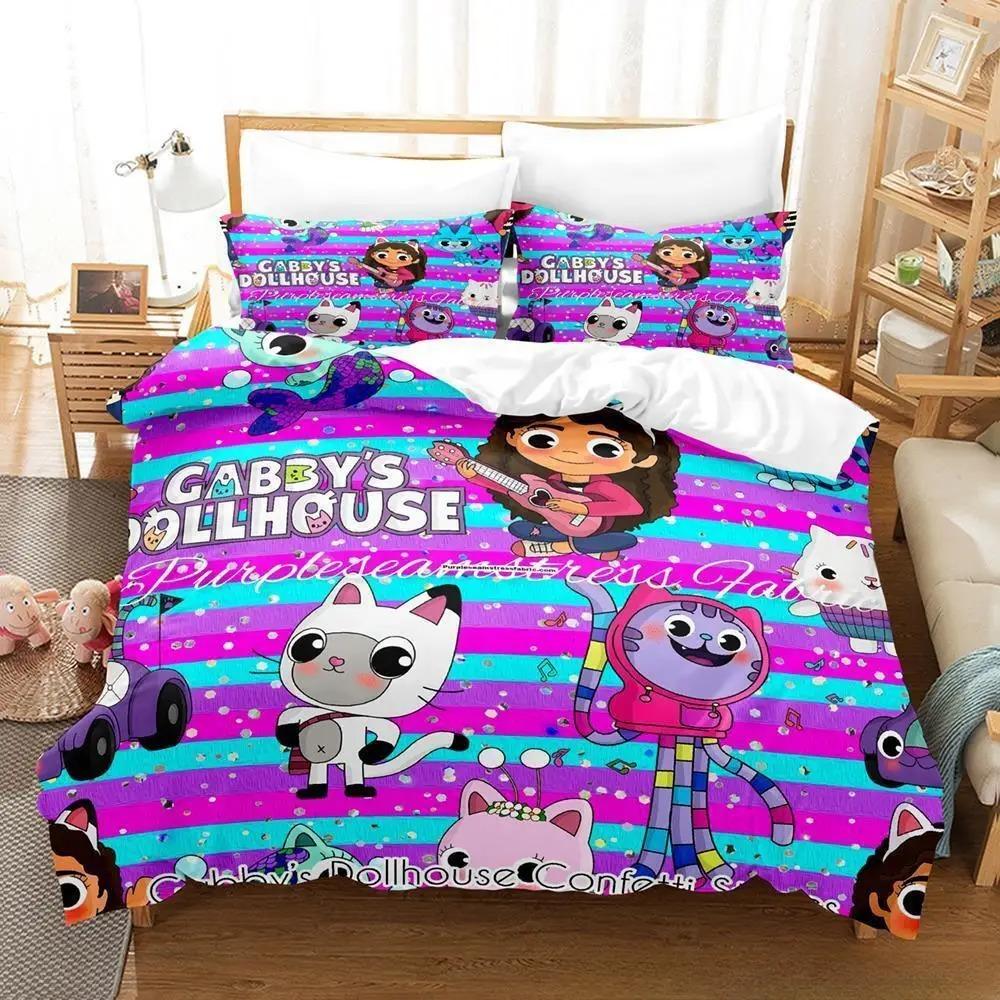 Комплект постельного белья Gabbys Dollhouse Single Twin Full Queen King Size Bed Set Adult Kids Bedroom Duvet Cover Sets 3D Anime Bed Sheet Set