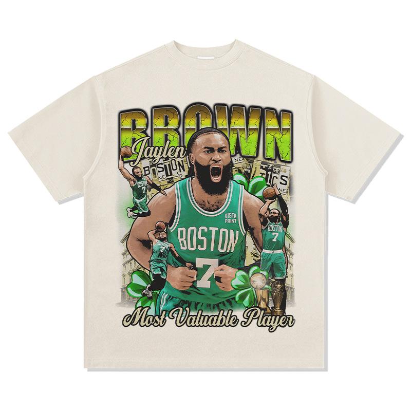 Винтажная хлопковая футболка с коротким рукавом и принтом Jaylen Brown Boston, Топ для спортивных тренировок фаната баскетбола, Летние футболки для мужчин и женщин