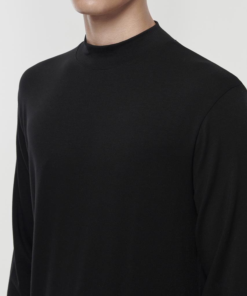 MUSINSA STANDARD Tencel Slim Mock Neck Long Sleeve T-Shirt [Black]