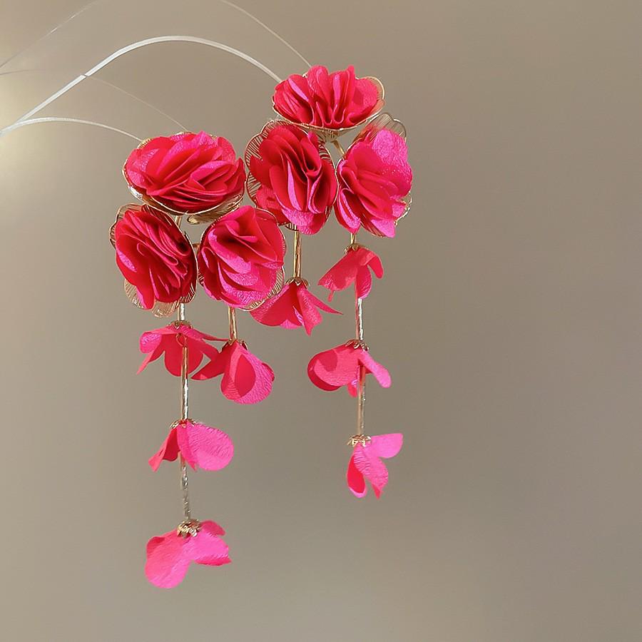 Серьги с кисточками в виде цветов из шифона "Серебряная игла", Милый стиль Мори, Дофаминовый тренд, Универсальные женские серьги