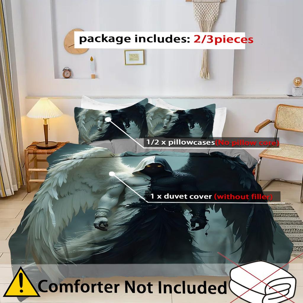 Постельное белье с 3D-принтом с рисунком дьявола и ангела, элегантный фэнтезийный крутой стиль, комплект пододеяльника, мягкий и удобный комплект постельного белья, наволочки