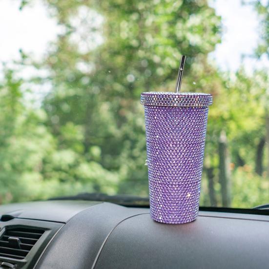 Термокружка со стразами из нержавеющей стали, изолированный стакан с крышкой и соломинкой, игристая вода со стразами