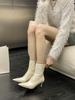 Модные женские ботильоны с острым носком, черные, коричневые, белые, 2024 г. Новые поступления, черные, бежевые, коричневые, туфли-лодочки для вечеринок, зимние ботинки с застежкой-молнией сзади