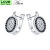 Black Awn Classic 925 Sterling Silver Round Black Trendy Spinel Engagement Hoop Earrings For Women Fine Jewelry Bijoux I149