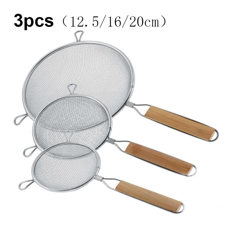1Pce Stainlesss Steel Fine Mesh Strainer Set Versatile Long-Handle Sieves for Flour Tea Coffee Oil Filtering