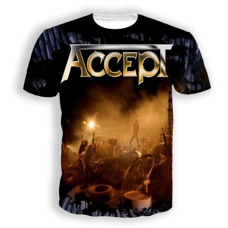 Винтажная мужская футболка Классическая группа Accept 3D-принт футболки Мужчина Женщины Хип-хоп Короткий рукав Футболка Мода Уличный Мужской Топ Одежда