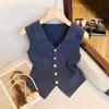 Vest French V-neck Single Breasted Sleeveless Slim Knitted Vest For Women