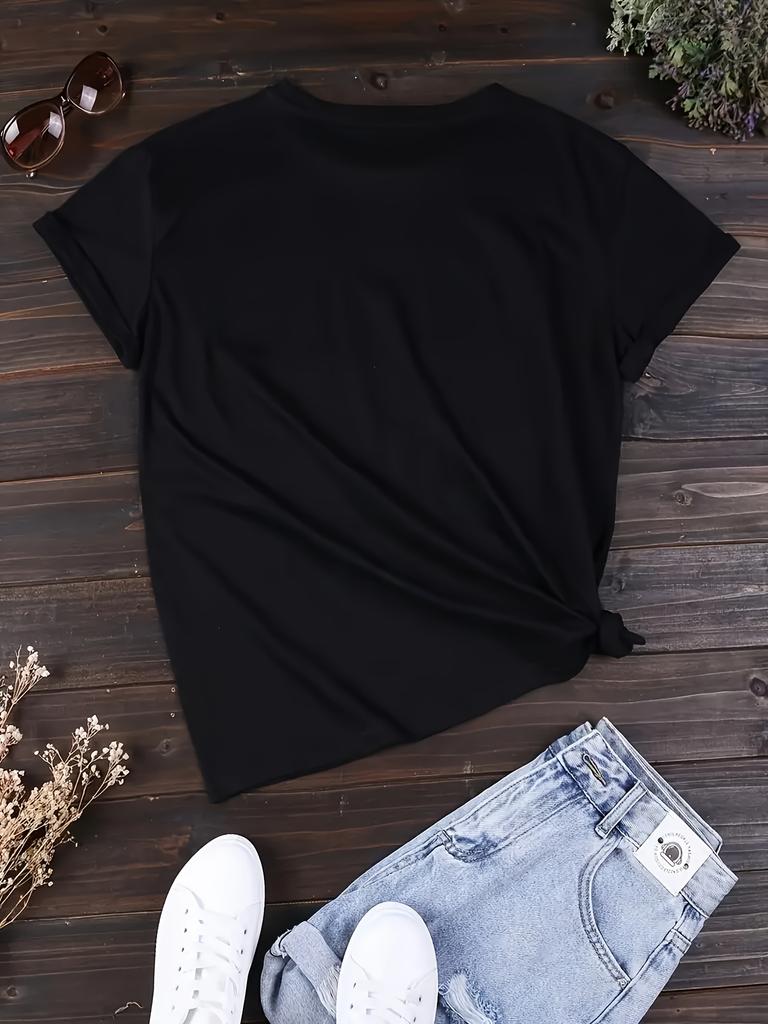 Women's Casual Short Sleeved Round Neck T-shirt with Bright Pink Butterfly Print, Women's Refreshing Top, Summer Top