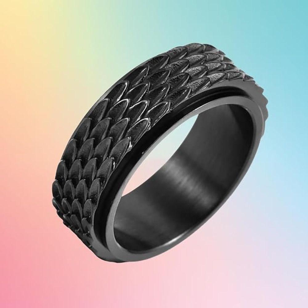 Кольцо серебристого цвета, вращающееся, панк, кольцо-спиннер, чешуя дракона, кольцо от тревоги, для снятия тревоги