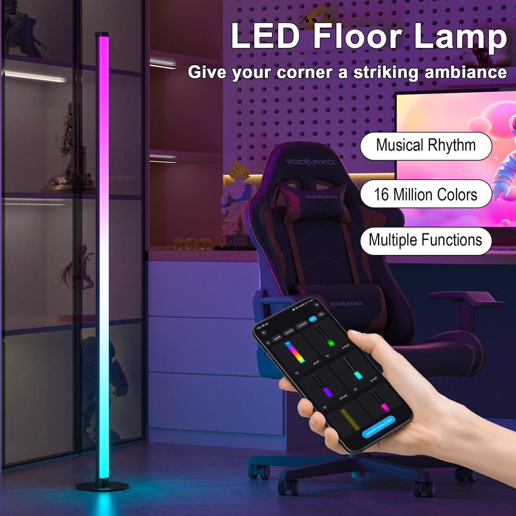 Умный RGBICW светодиодный угловой торшер с 16 миллионами цветов для DIY, с управлением через приложение и пульт, синхронизацией с музыкой, игровая лампа для создания атмосферы для украшения вечеринок