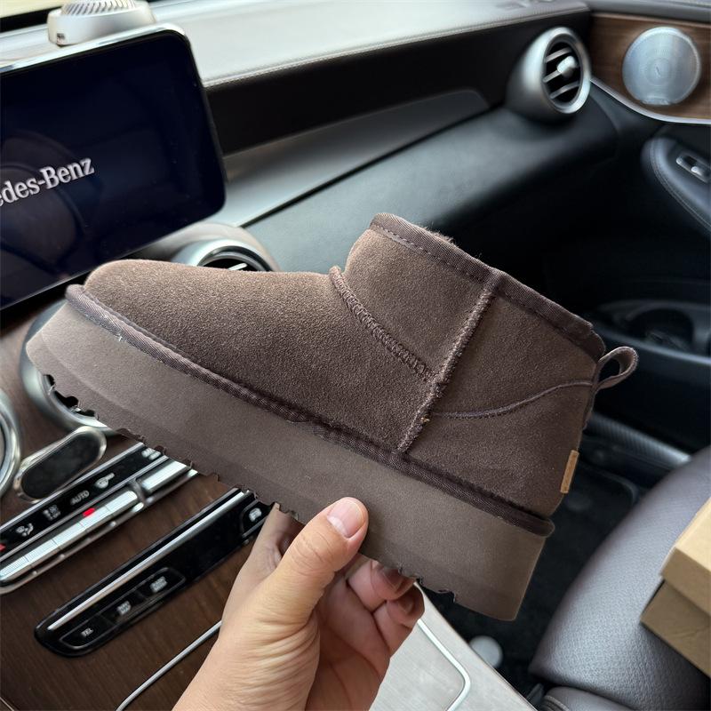 Winter New Short Snow Boots Women's Thick-soled Cowhide Wool Velvet Thermal Shoes Low-top Heightening Thickened Non-slip Sole