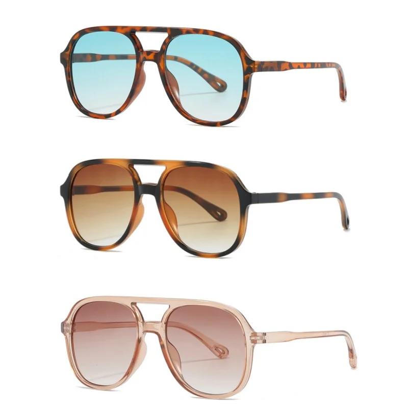 Fashionableable and Minimalist Double Beam Large Glass Frame Sunglasseses Men's Style and Women's Style Leisure Fishing Driving Use Blackout Glasses