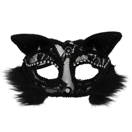 Halloween Cat Masque Half Face Lace Masquerade Masque Cat Fox Animal Cosplay Costume for Carnival Ball Party Accessories