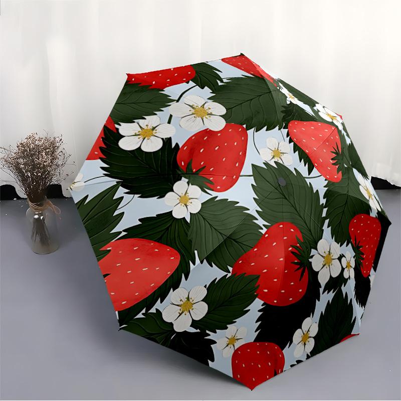 1pc Strawberry Pattern Automatic Open/Close Umbrella - Compact Travel Umbrella, Gift for Birthday, Holiday yy260106078
