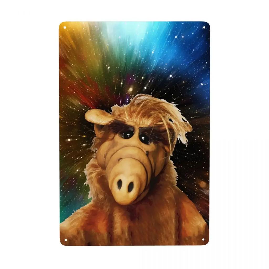 Инопланетная форма жизни ALF Мем Металлическая табличка Ретро Научная фантастика ТВ Жесть Декоративные знаки Таблички Паб Кафе Двор Мужская пещера Бар Настенный декор