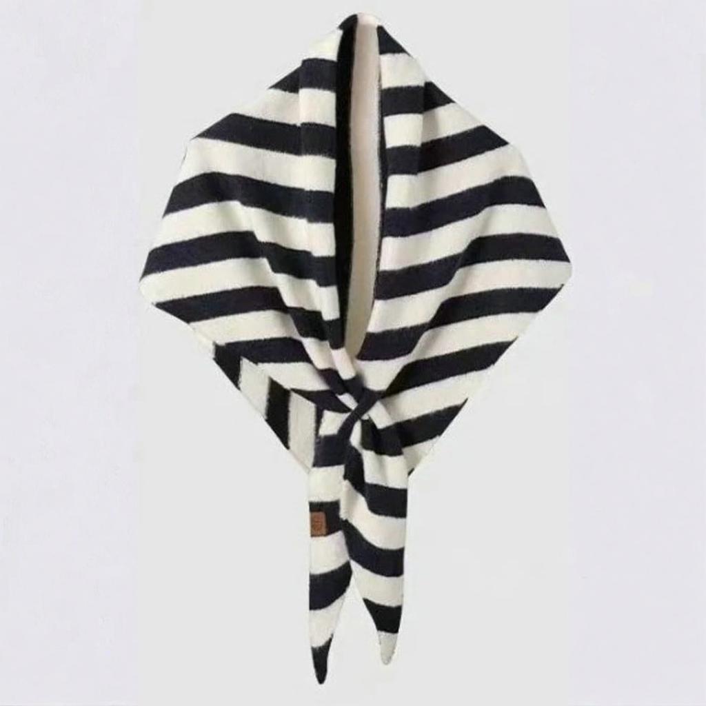 Women's Fashionable Striped Print Knitted Shawl Wool Open Collar Shoulder Top Shawl Scarf