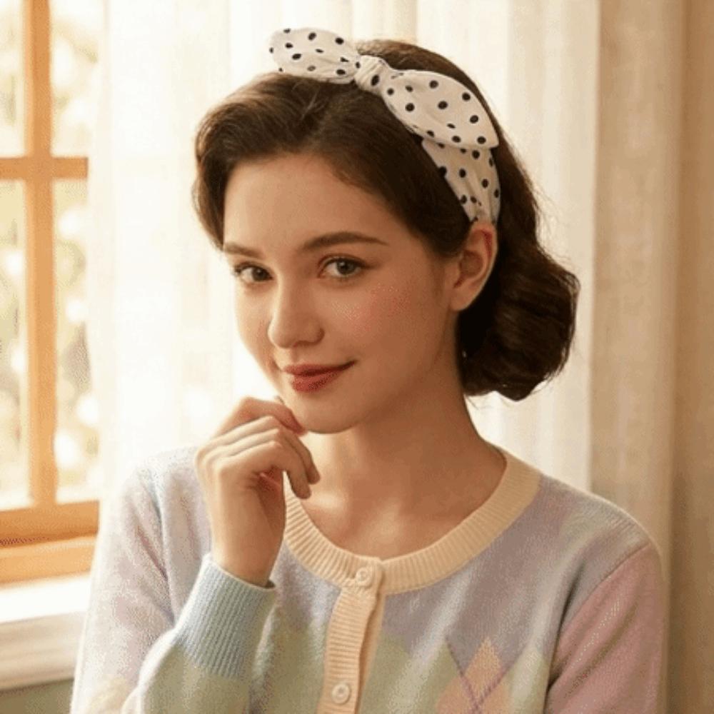 Knotted Polka Dot Headband Non-slip Rabbit Ear Hairband Women's Bow Hair Hoop  Daily Use