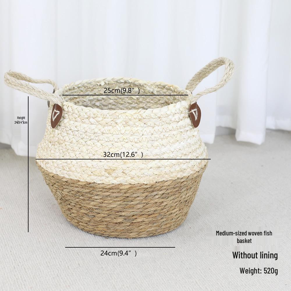 Rattan Woven Flower Basket: Hand-Held Green Plant & Flower Pot, Living Room Decoration & Storage Solution.