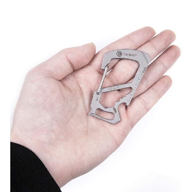 TACRAY Зажим-брелок-карабин, Держатель для ключей из нержавеющей стали с клипсой против потери и быстрым отсоединением, Брелок-мультитул, Открывалка для бутылок и линейка, Легкий