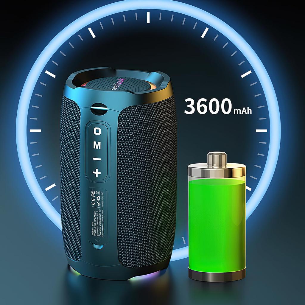 Беспроводная Bluetooth-колонка Gemean, Bluetooth-колонка, 12 часов непрерывного воспроизведения, глубокий бас, стереозвук, водонепроницаемость IPX7, 20 Вт RGB-подсветка, USB-накопитель с картой TF и разъемом AUX