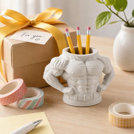 3D Printed Pen Holder, Bodybuilder Torso Shape, Muscular Fitness Desk Organizer, Creative Desktop Decoration, Gift for Boys