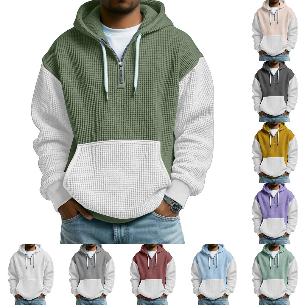 Мужской Модный Трендовый Худи с капюшоном на половину молнии Пуловер Утепленный Флисовая текстура Толстовка