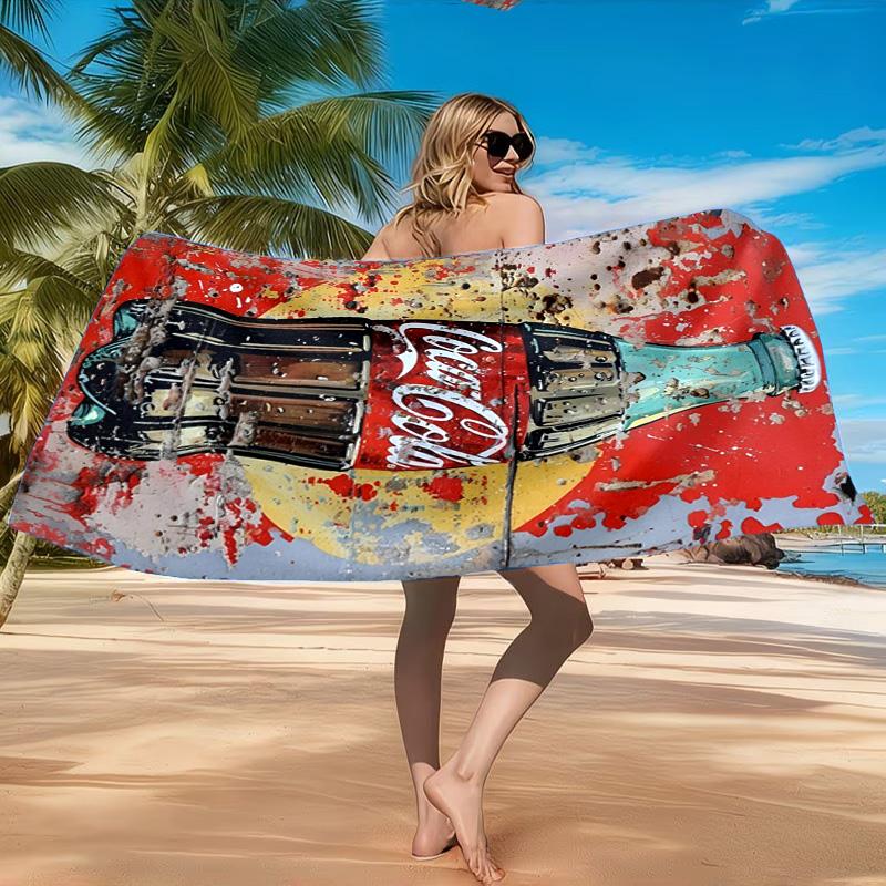 Пляжное полотенце Coca-cola с художественным дизайном, Быстросохнущее, Легкое в уходе, Подходит как для занятий фитнесом, так и для пляжного отдыха, Спортивный незаменимый аксессуар